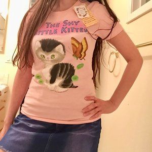 NWT Shy Little Kitten Out of Print Pink T-shirt